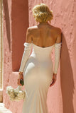 Ivory Mermaid Off the Shoulder Floor-Length Bridal Dress with Slit